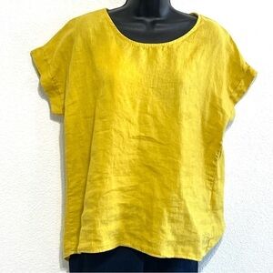 Terzo Millennio Woman 100% LINEN Yellow Back Stripe Lace Top Blouse ITALY Size S